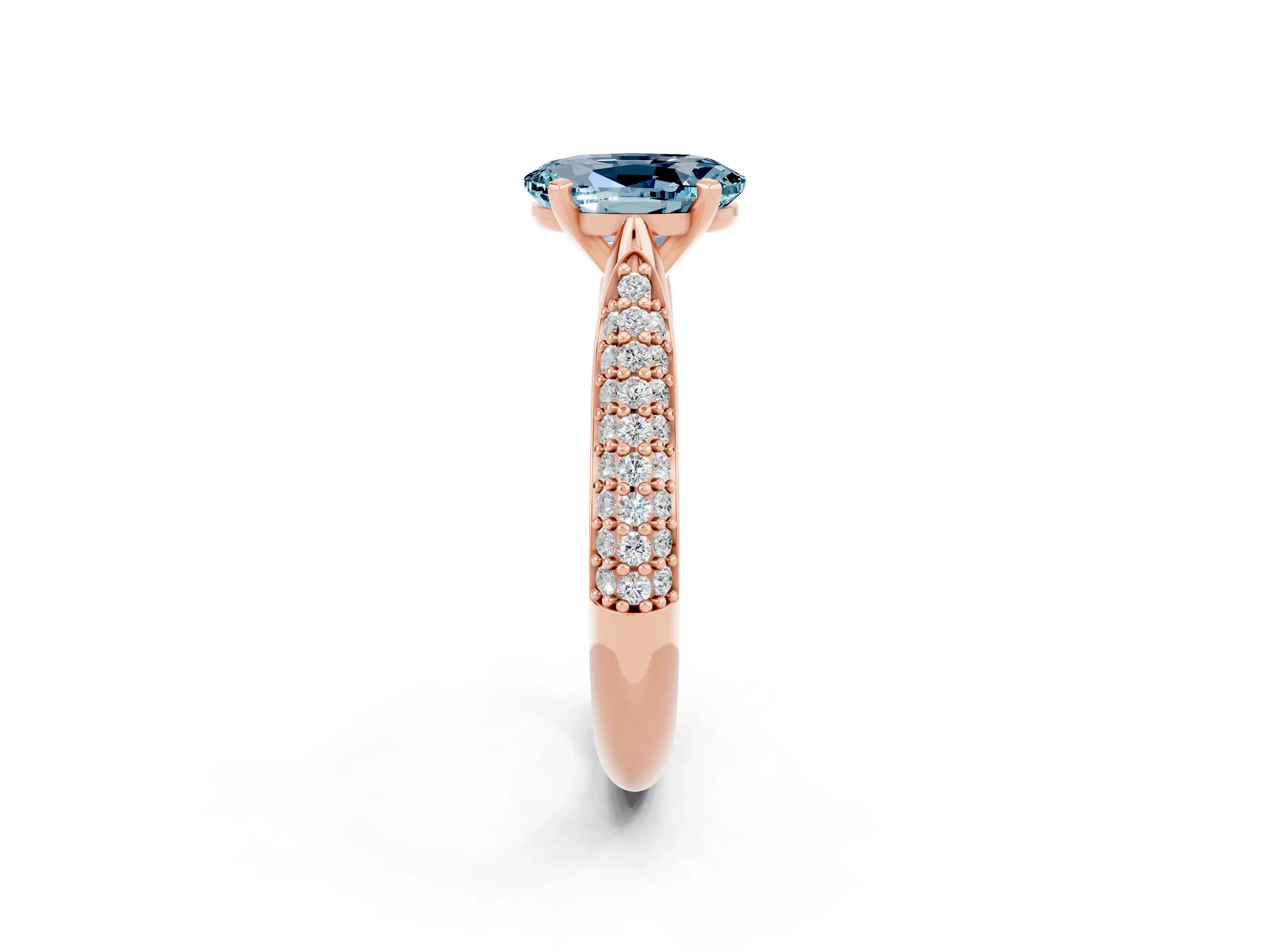 Rose gold Oval Cut Diamond Solitaire Engagement Ring with Pavé Band and Four-Prong Setting_2