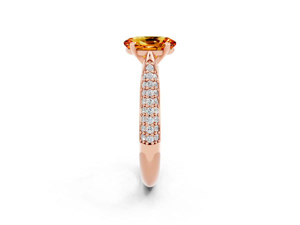 Rose gold Oval Cut Citrine Solitaire Engagement Ring with Multi-Row Round Pavé Band and Prong Setting
