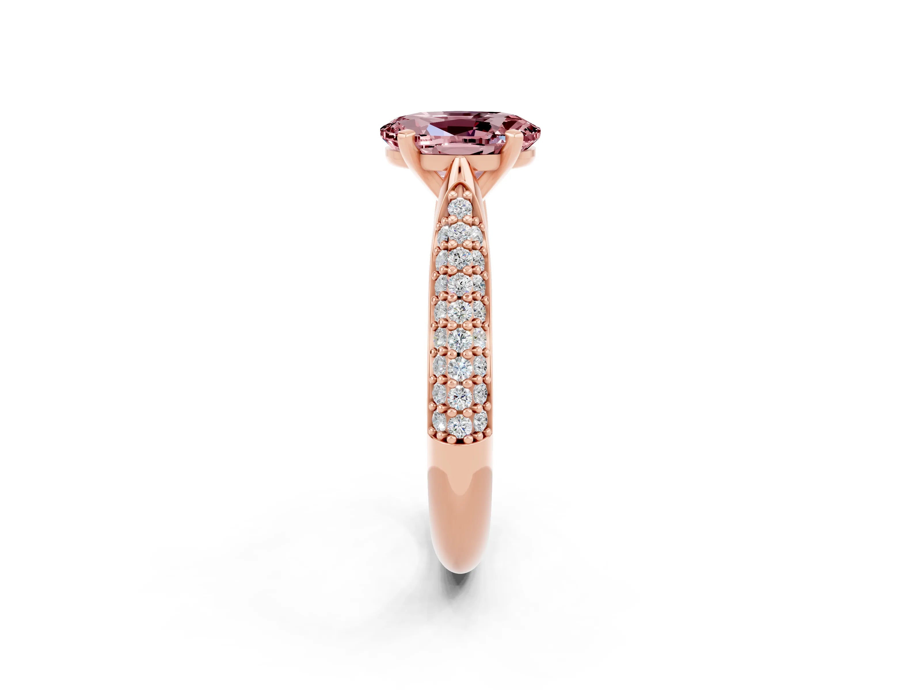 Rose gold Oval Cut Diamond Solitaire Engagement Ring with Pavé Band and Four-Prong Setting_2