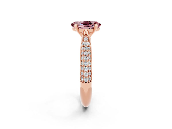 Rose gold Oval Cut Diamond Solitaire Engagement Ring with Pavé Band and Four-Prong Setting