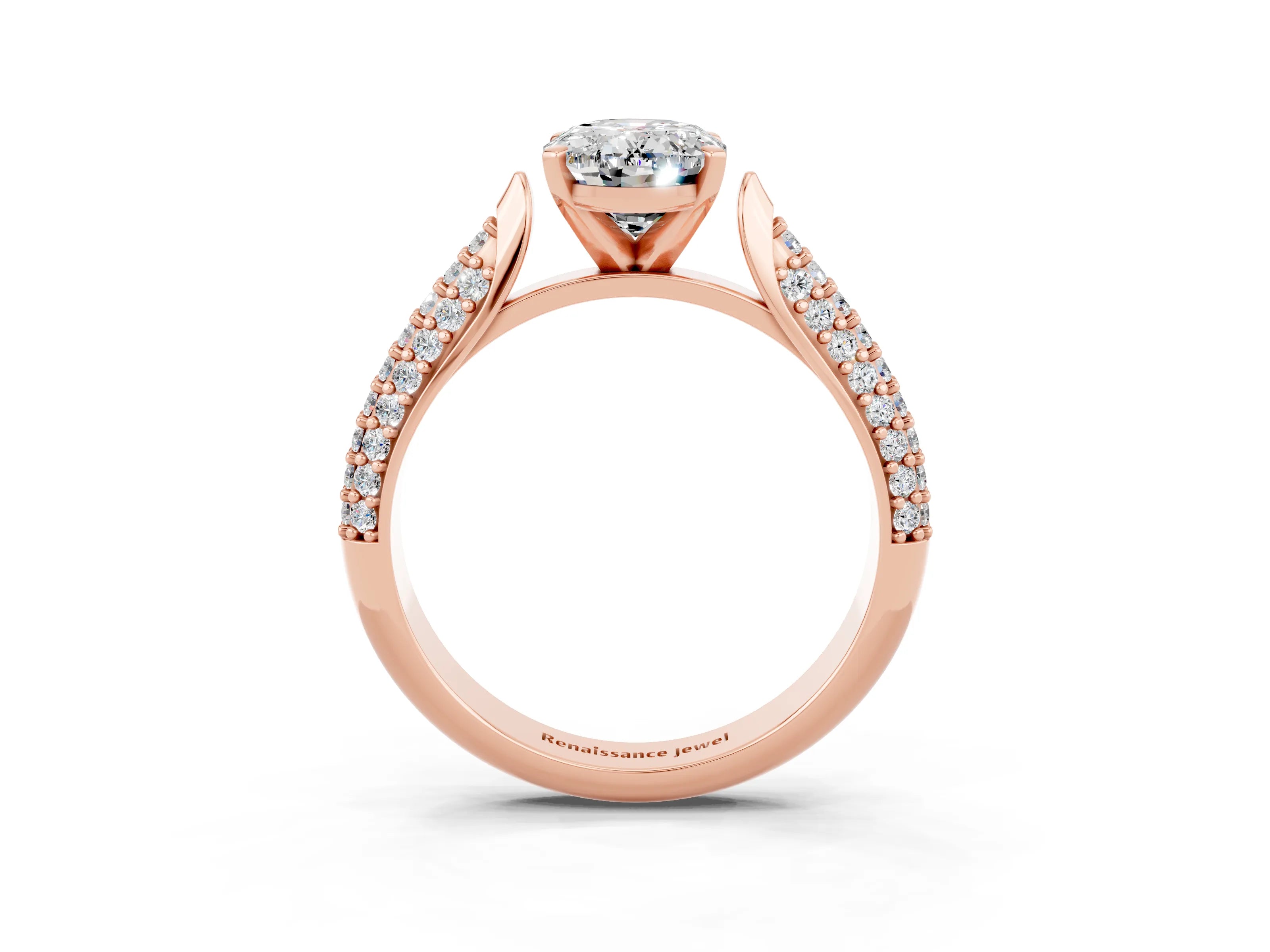 Rose gold Oval Cut Diamond Solitaire Engagement Ring with Pavé Band and Four-Prong Setting_3