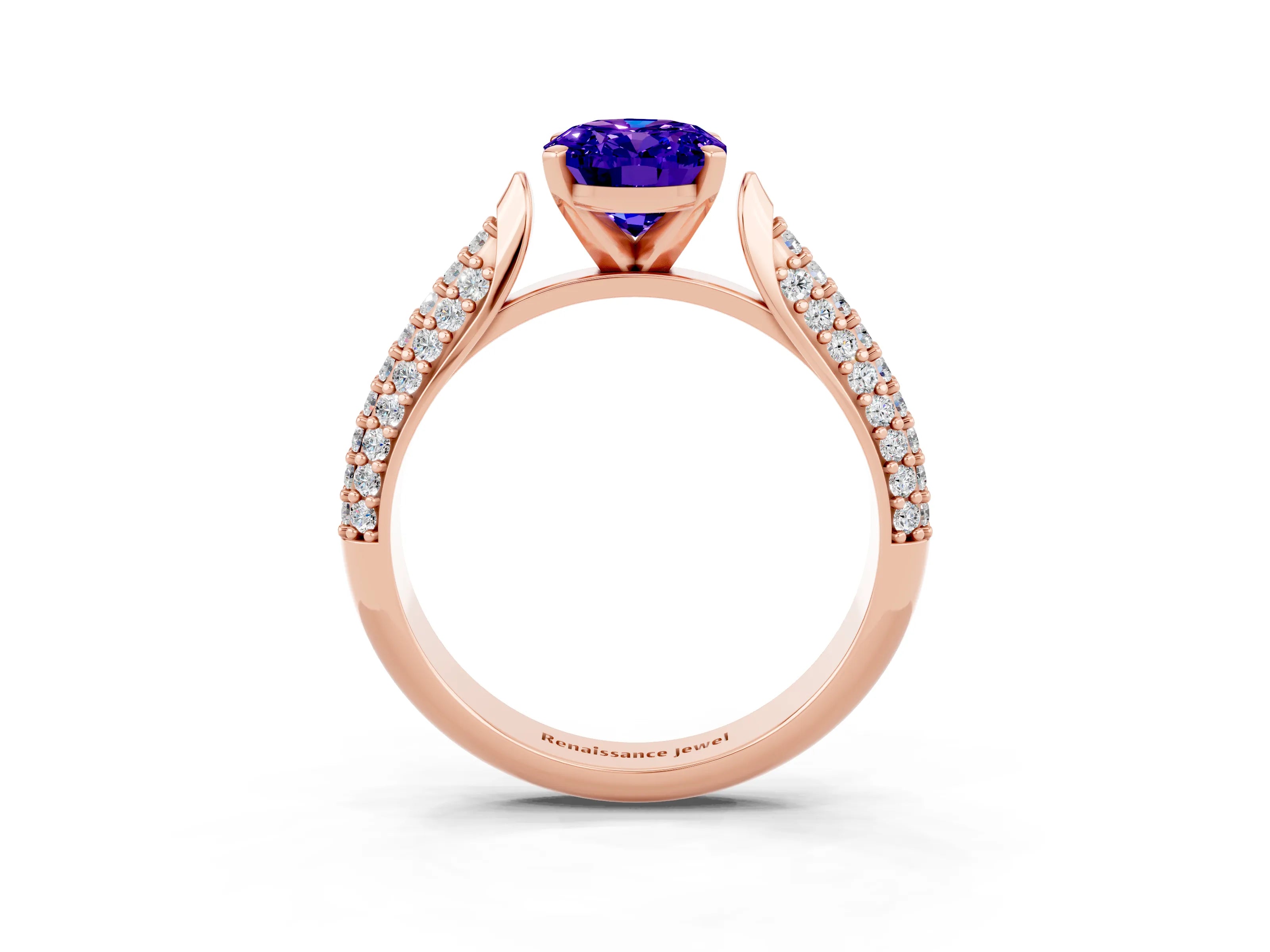 Rose gold Oval Cut Diamond Solitaire Engagement Ring with Pavé Band and Four-Prong Setting_3