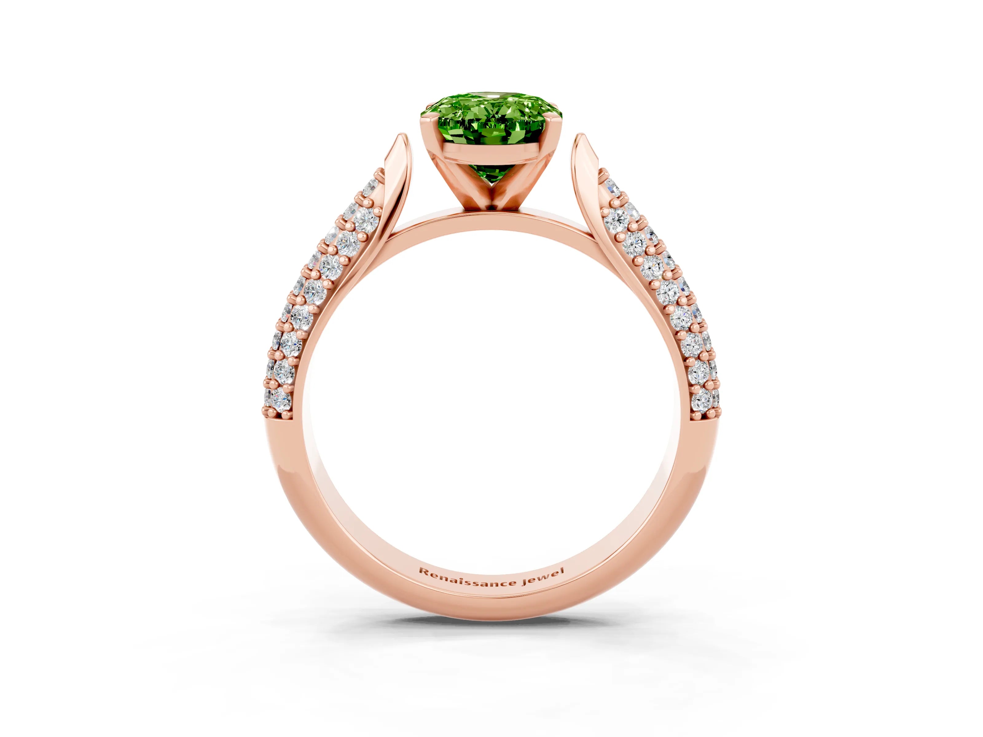 Rose gold Oval Cut Diamond Solitaire Engagement Ring with Pavé Band and Four-Prong Setting_3
