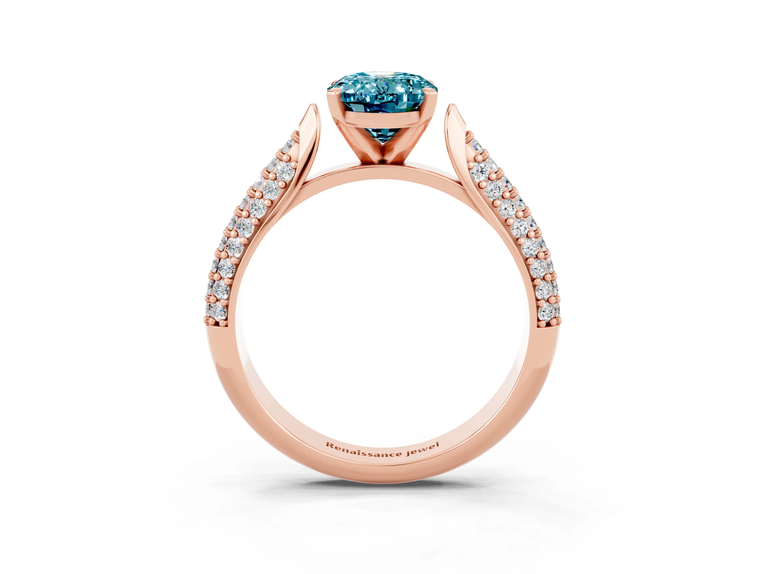 Rose gold Oval Cut Diamond Solitaire Engagement Ring with Pavé Band and Four-Prong Setting_3