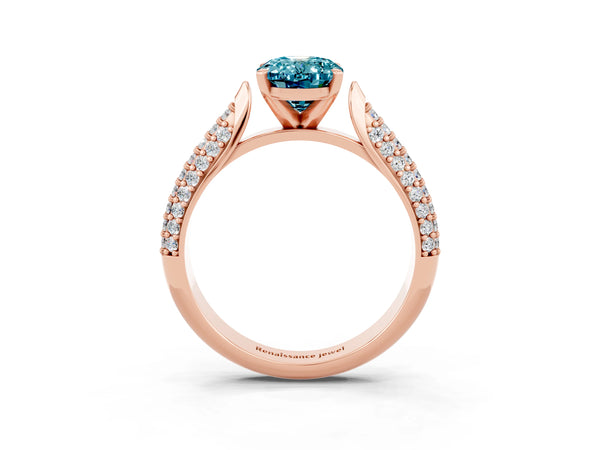 Rose gold Oval Cut Diamond Solitaire Engagement Ring with Pavé Band and Four-Prong Setting