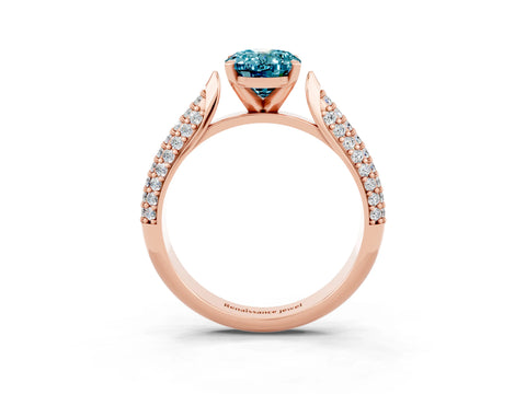 Rose gold Oval Cut Diamond Solitaire Engagement Ring with Pavé Band and Four-Prong Setting_3