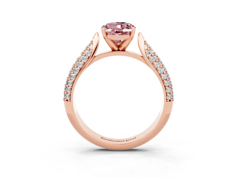 Rose gold Oval Cut Diamond Solitaire Engagement Ring with Pavé Band and Four-Prong Setting_3