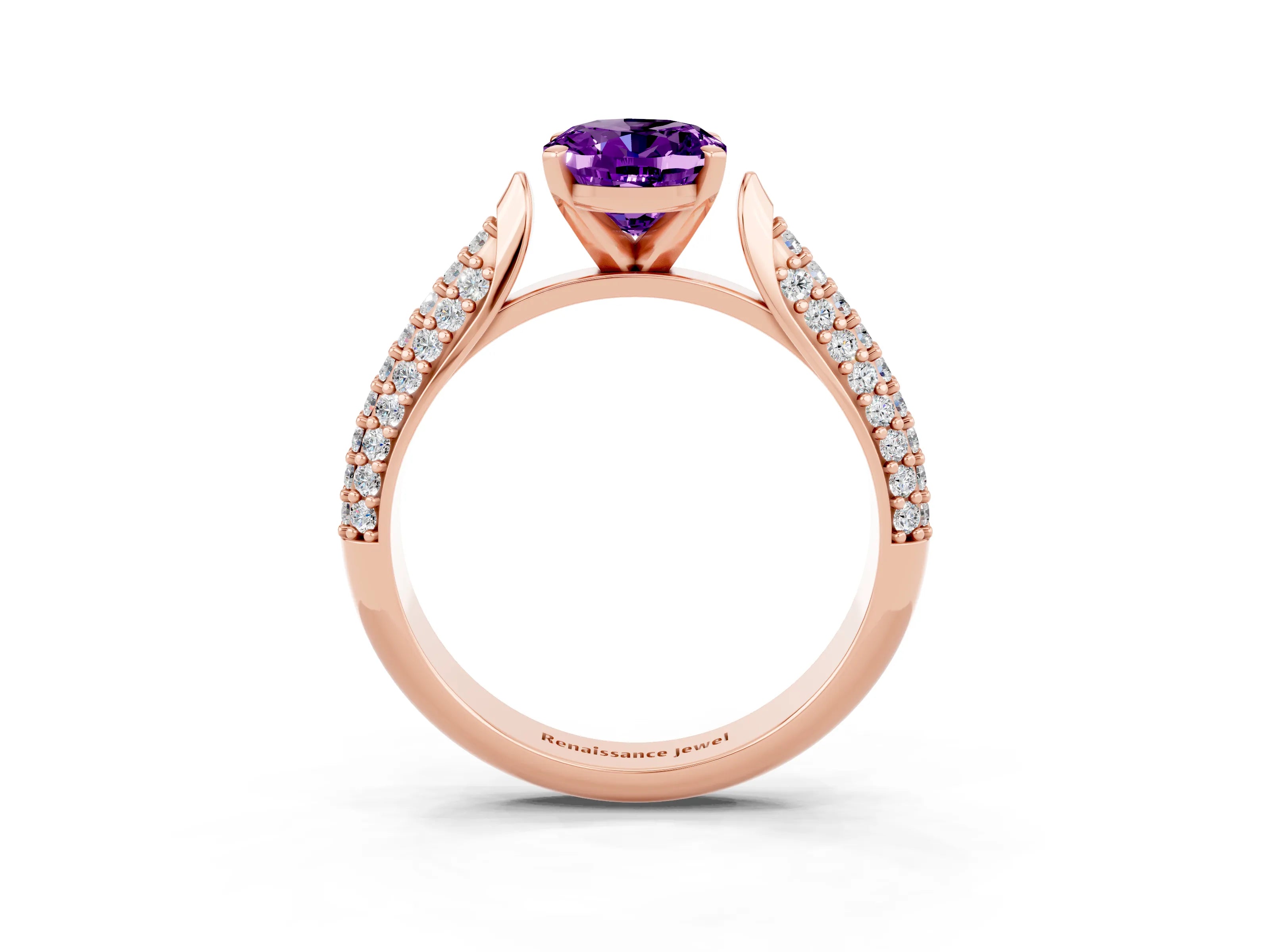 Rose gold Oval Cut Diamond Solitaire Engagement Ring with Pavé Band and Four-Prong Setting_3