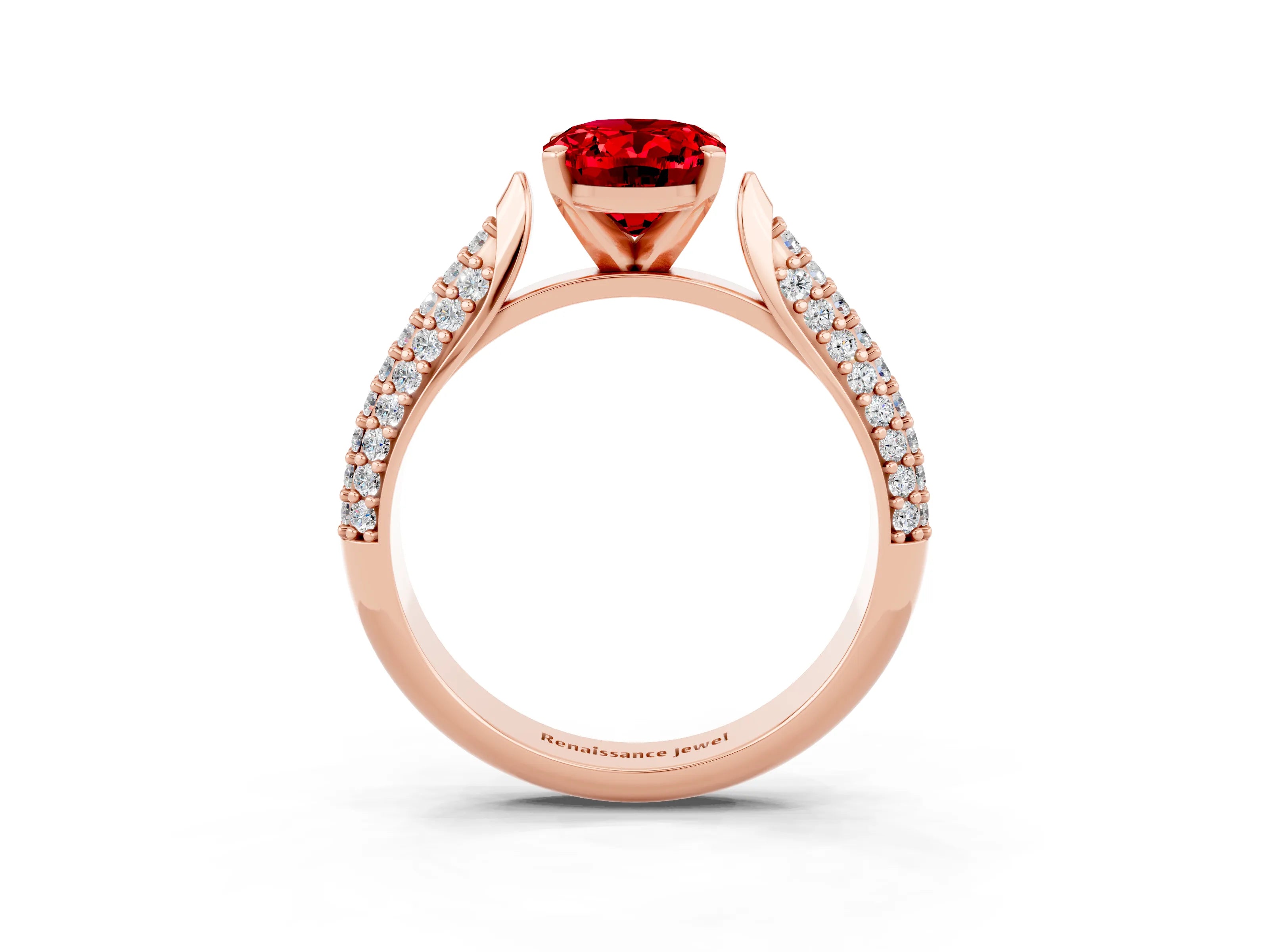 Rose gold Oval Cut Diamond Solitaire Engagement Ring with Pavé Band and Four-Prong Setting_3