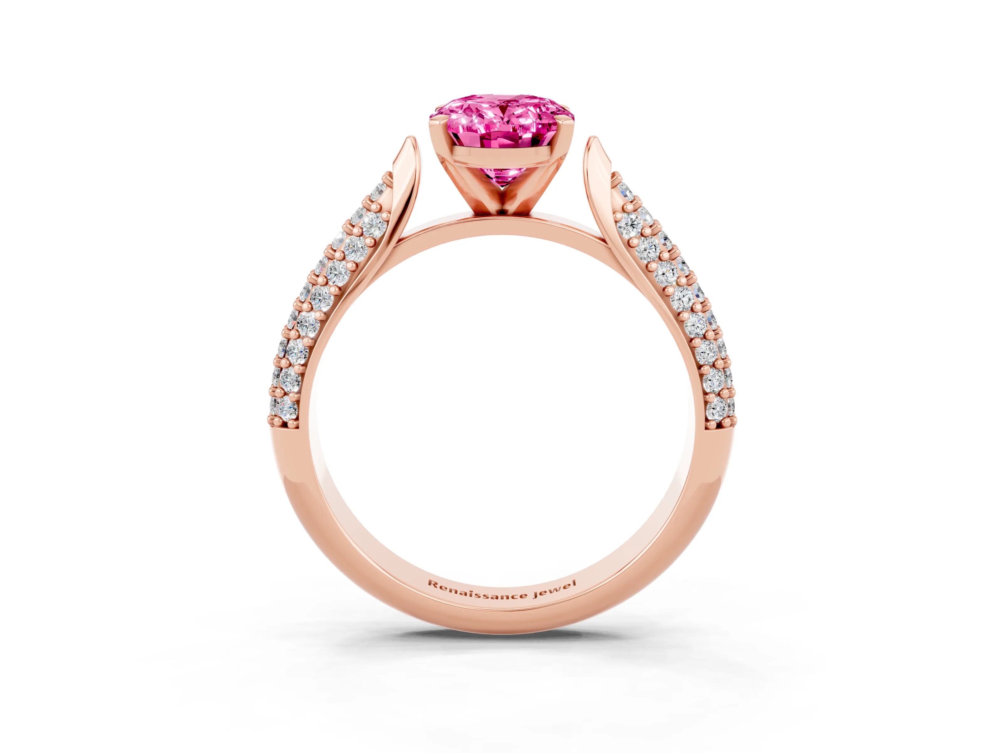 Rose gold Oval Cut Diamond Solitaire Engagement Ring with Pavé Band and Four-Prong Setting_3
