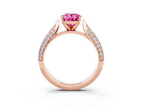 Rose gold Oval Cut Diamond Solitaire Engagement Ring with Pavé Band and Four-Prong Setting_3