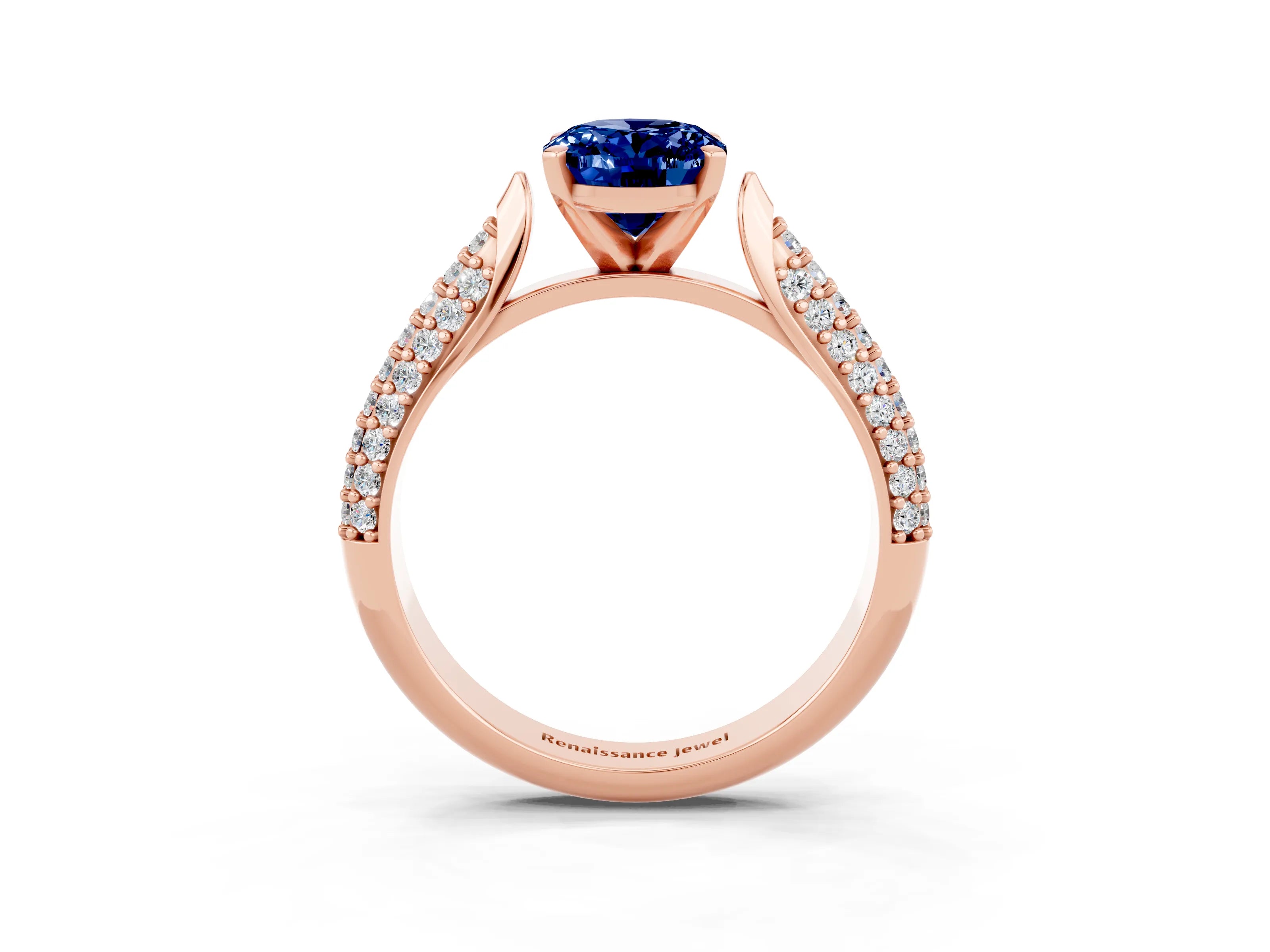 Rose gold Oval Cut Diamond Solitaire Engagement Ring with Pavé Band and Four-Prong Setting_3