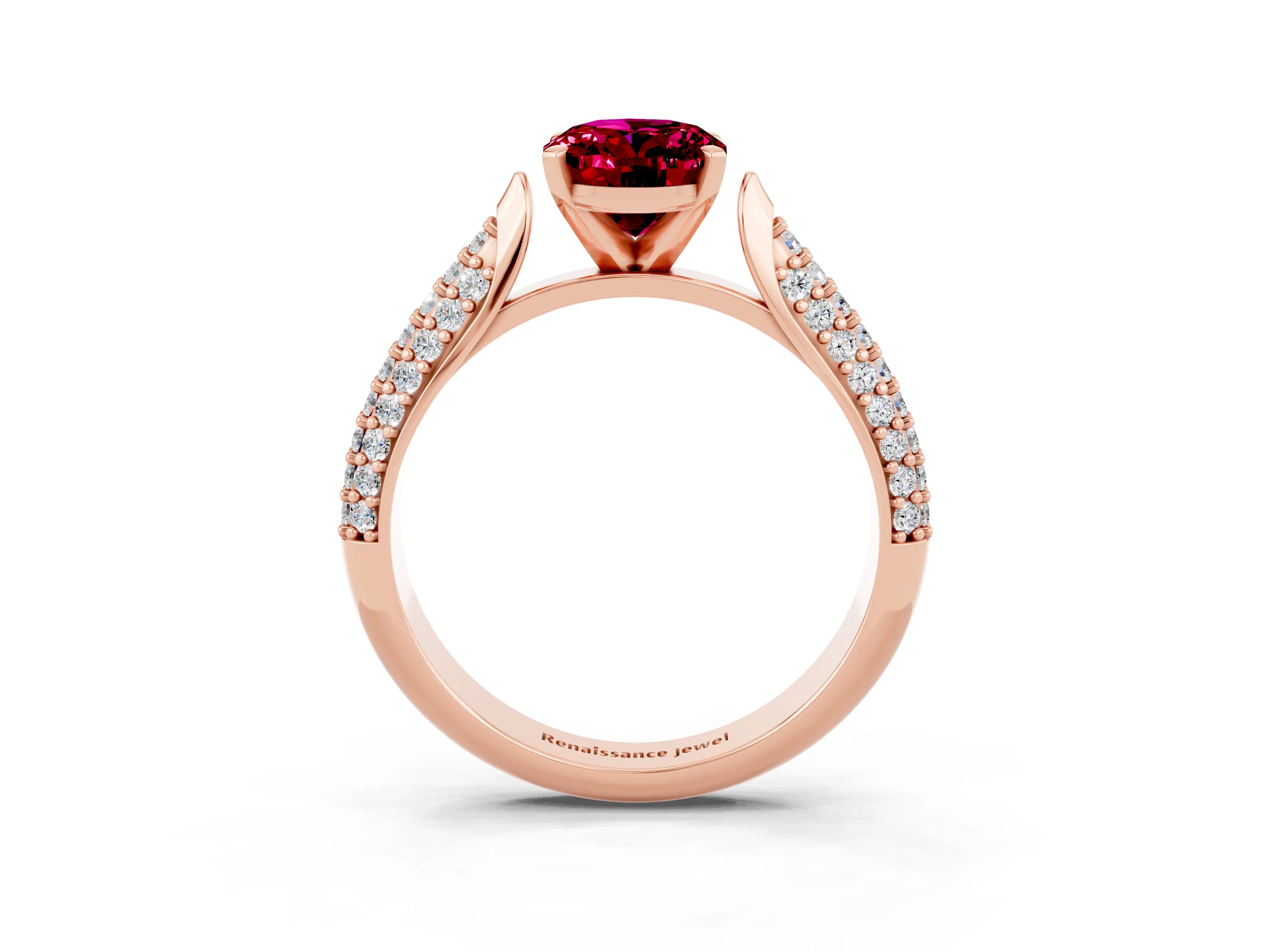 Rose gold Oval Cut Diamond Solitaire Engagement Ring with Pavé Band and Four-Prong Setting_3