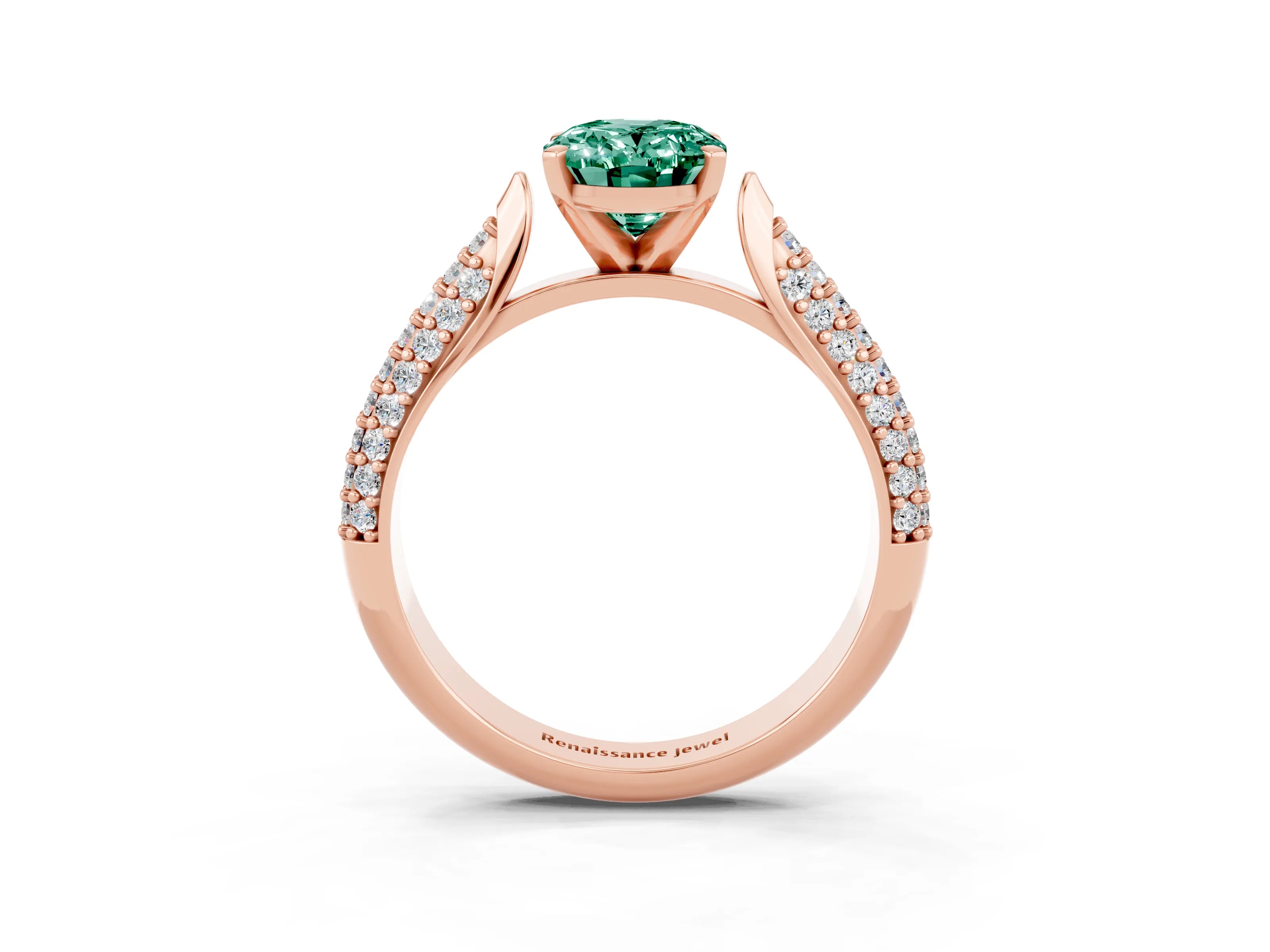 Rose gold Oval Cut Diamond Solitaire Engagement Ring with Pavé Band and Four-Prong Setting_3