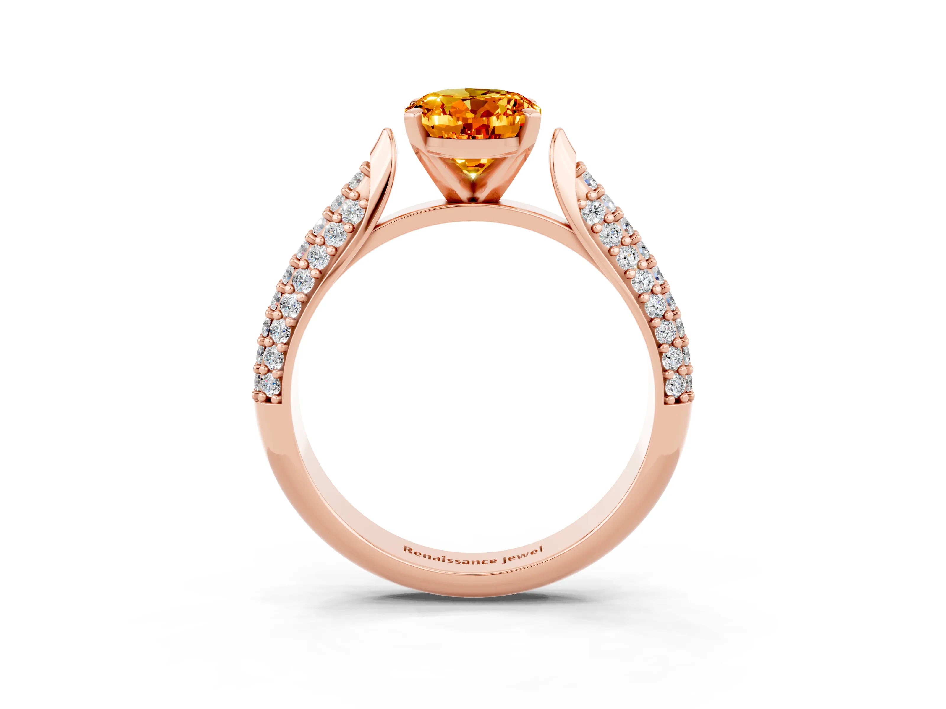 Rose gold Oval Cut Diamond Solitaire Engagement Ring with Pavé Band and Four-Prong Setting_3