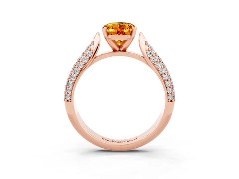 Rose gold Oval Cut Diamond Solitaire Engagement Ring with Pavé Band and Four-Prong Setting_3