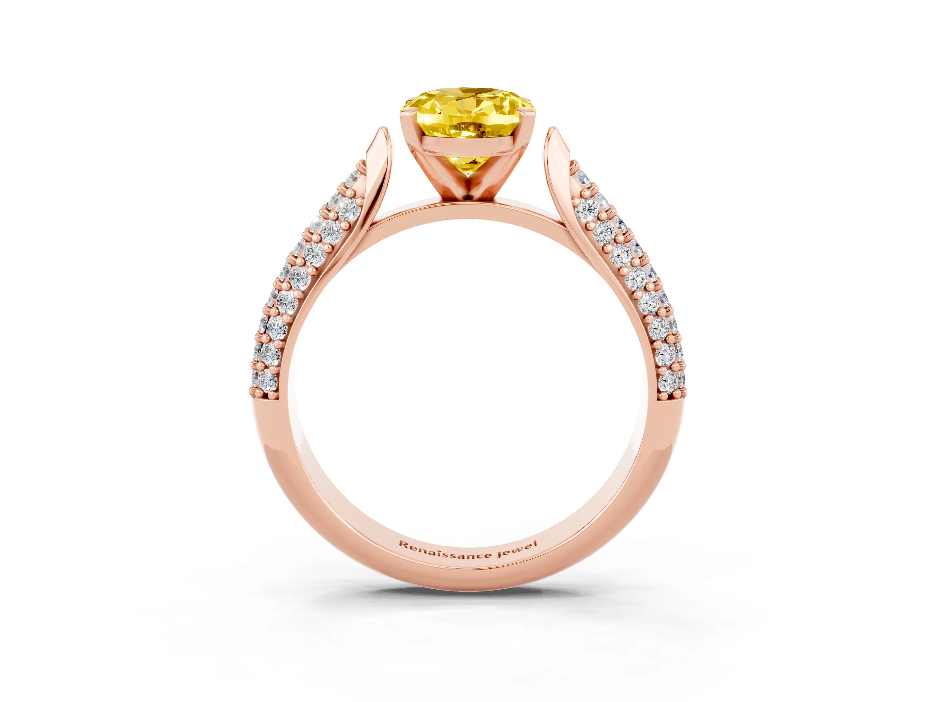 Rose gold Oval Cut Diamond Solitaire Engagement Ring with Pavé Band and Four-Prong Setting_3