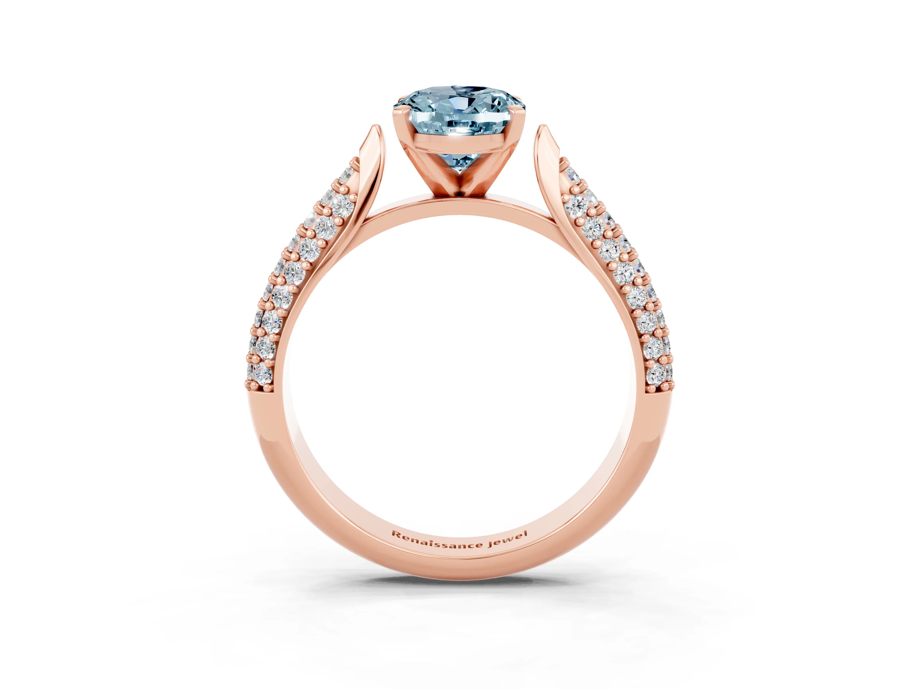 Rose gold Oval Cut Diamond Solitaire Engagement Ring with Pavé Band and Four-Prong Setting_3