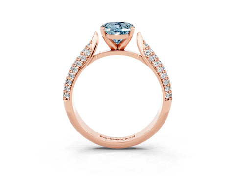 Rose gold Oval Cut Diamond Solitaire Engagement Ring with Pavé Band and Four-Prong Setting_3