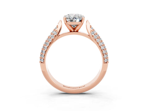 Rose gold Oval Cut Diamond Solitaire Engagement Ring with Pavé Band and Four-Prong Setting_3