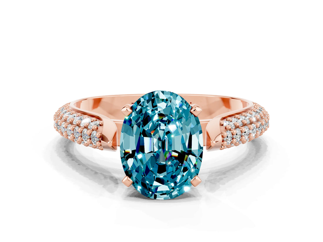 Rose gold Oval Cut Diamond Solitaire Engagement Ring with Pavé Band and Four-Prong Setting
