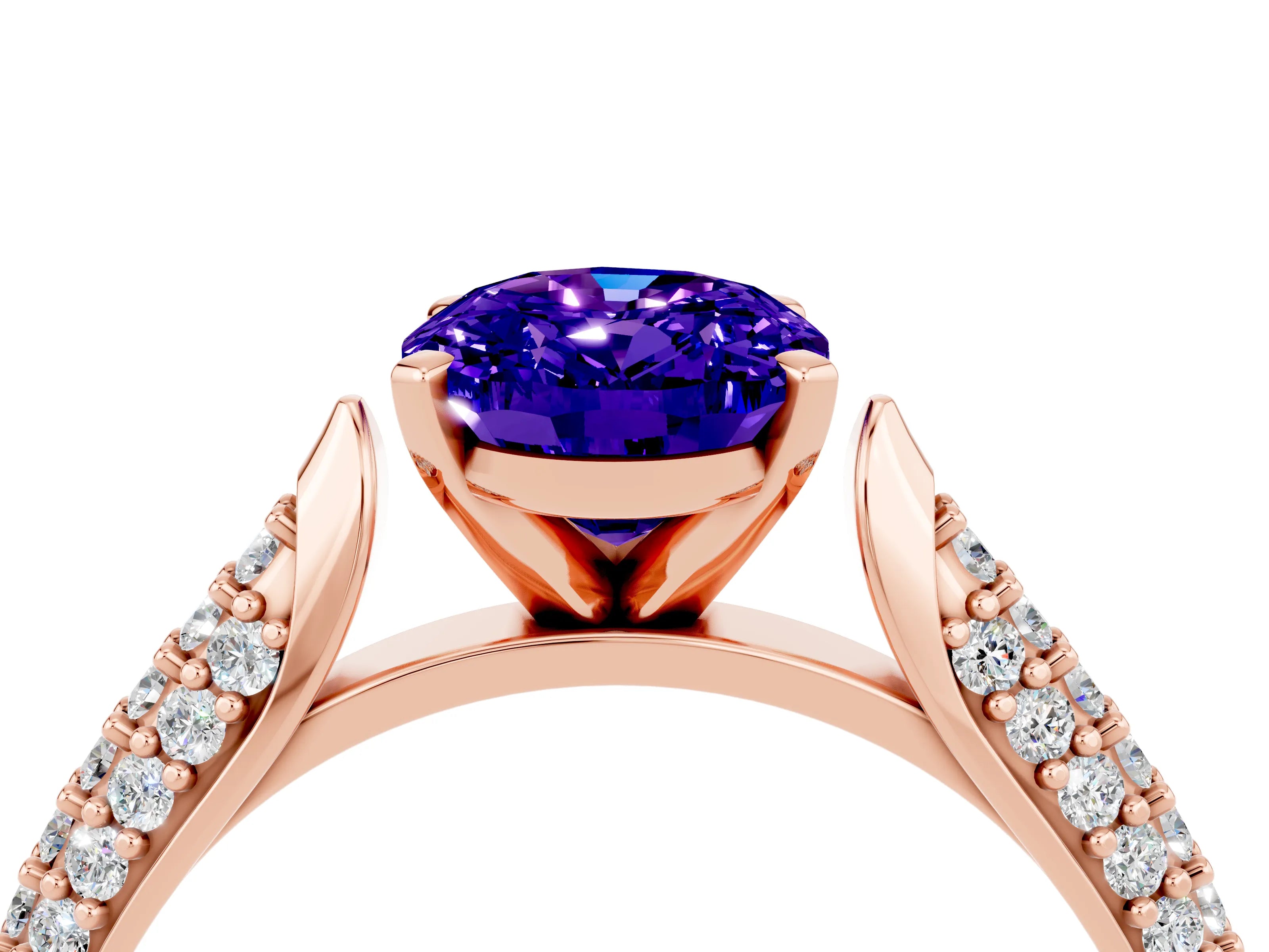Rose gold Oval Cut Diamond Solitaire Engagement Ring with Pavé Band and Four-Prong Setting_4