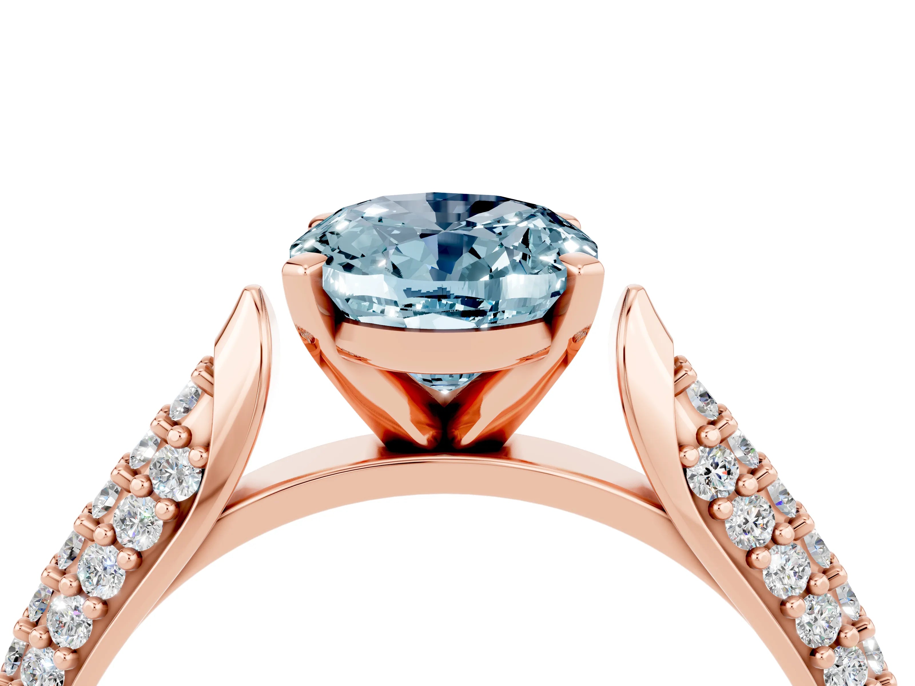 Rose gold Oval Cut Diamond Solitaire Engagement Ring with Pavé Band and Four-Prong Setting_4