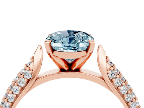 Rose gold Oval Cut Diamond Solitaire Engagement Ring with Pavé Band and Four-Prong Setting_4