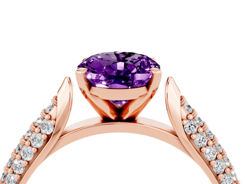 Rose gold Oval Cut Diamond Solitaire Engagement Ring with Pavé Band and Four-Prong Setting_4