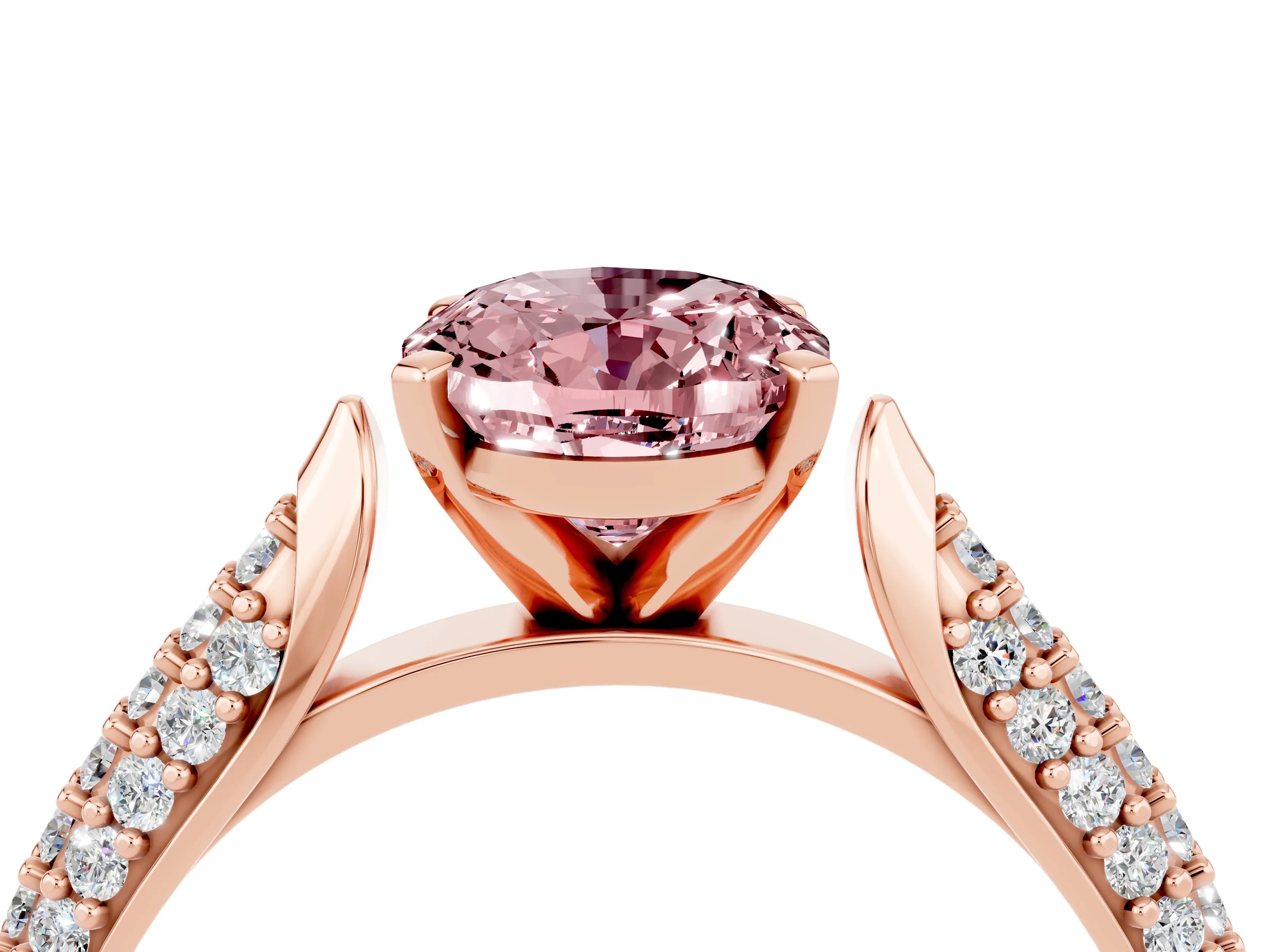 Rose gold Oval Cut Diamond Solitaire Engagement Ring with Pavé Band and Four-Prong Setting_4