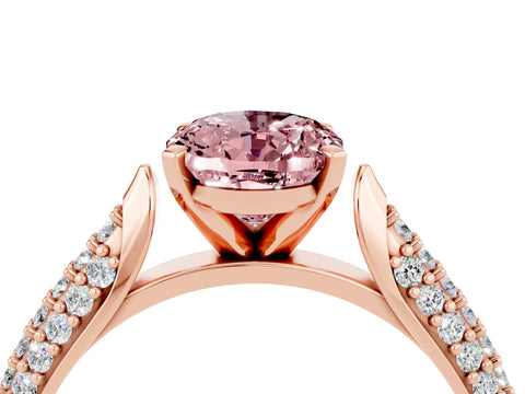 Rose gold Oval Cut Diamond Solitaire Engagement Ring with Pavé Band and Four-Prong Setting_4