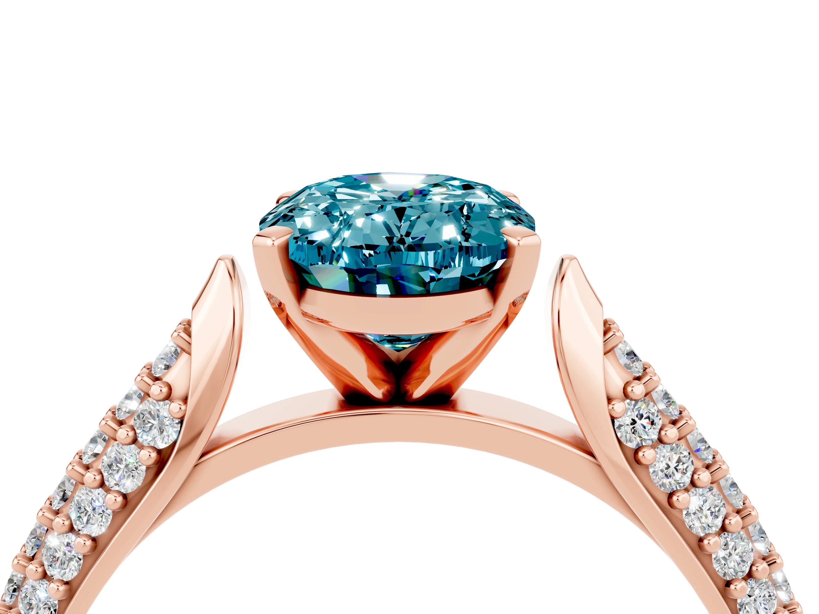 Rose gold Oval Cut Diamond Solitaire Engagement Ring with Pavé Band and Four-Prong Setting_4