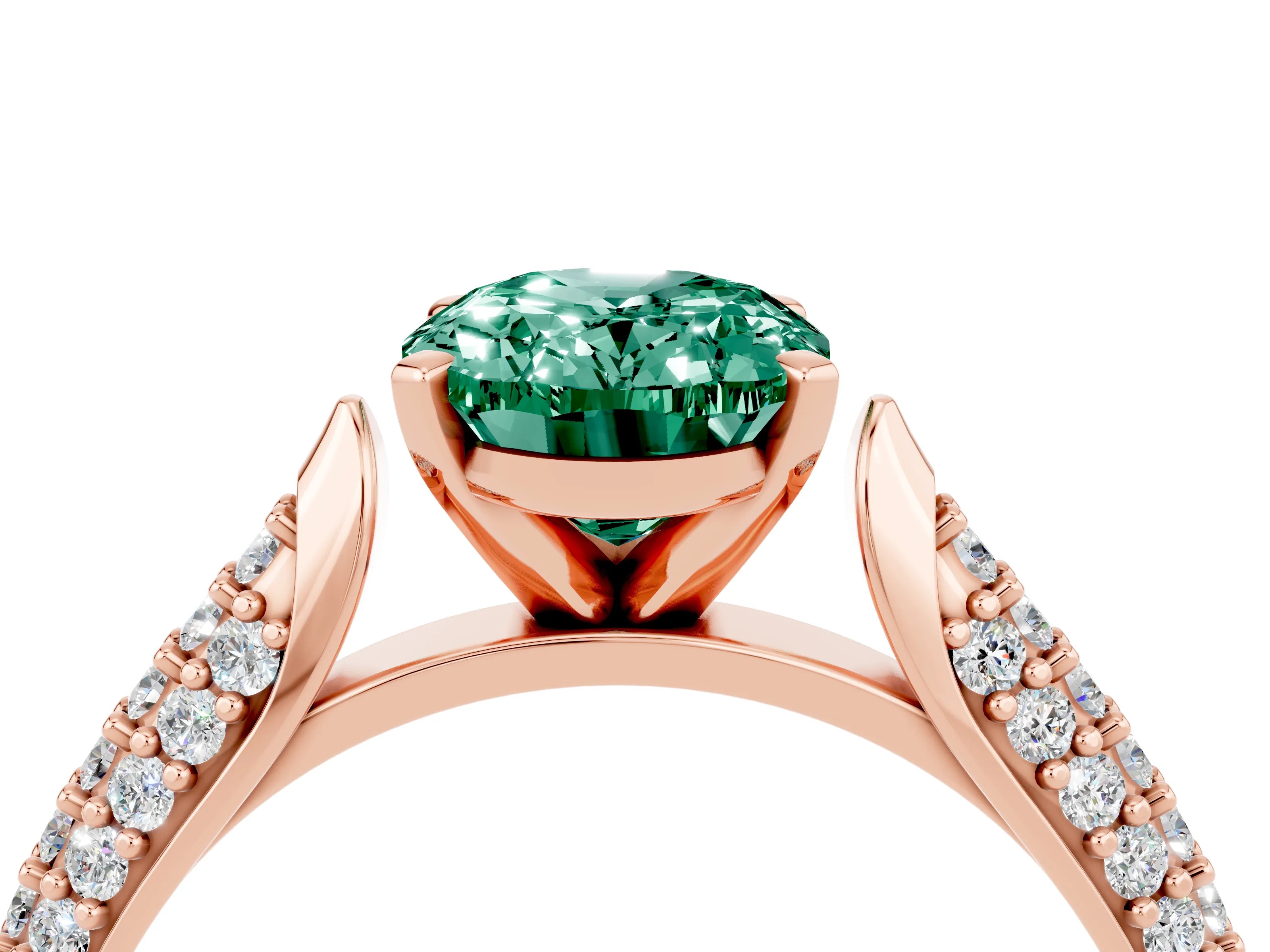 Rose gold Oval Cut Diamond Solitaire Engagement Ring with Pavé Band and Four-Prong Setting_4