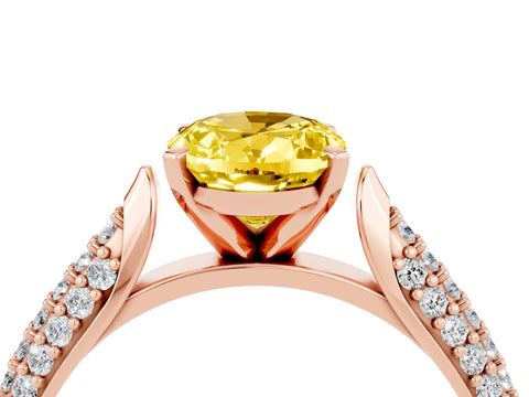 Rose gold Oval Cut Diamond Solitaire Engagement Ring with Pavé Band and Four-Prong Setting_4