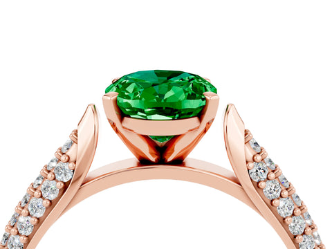 Rose gold Oval Cut Diamond Solitaire Engagement Ring with Pavé Band and Four-Prong Setting_4