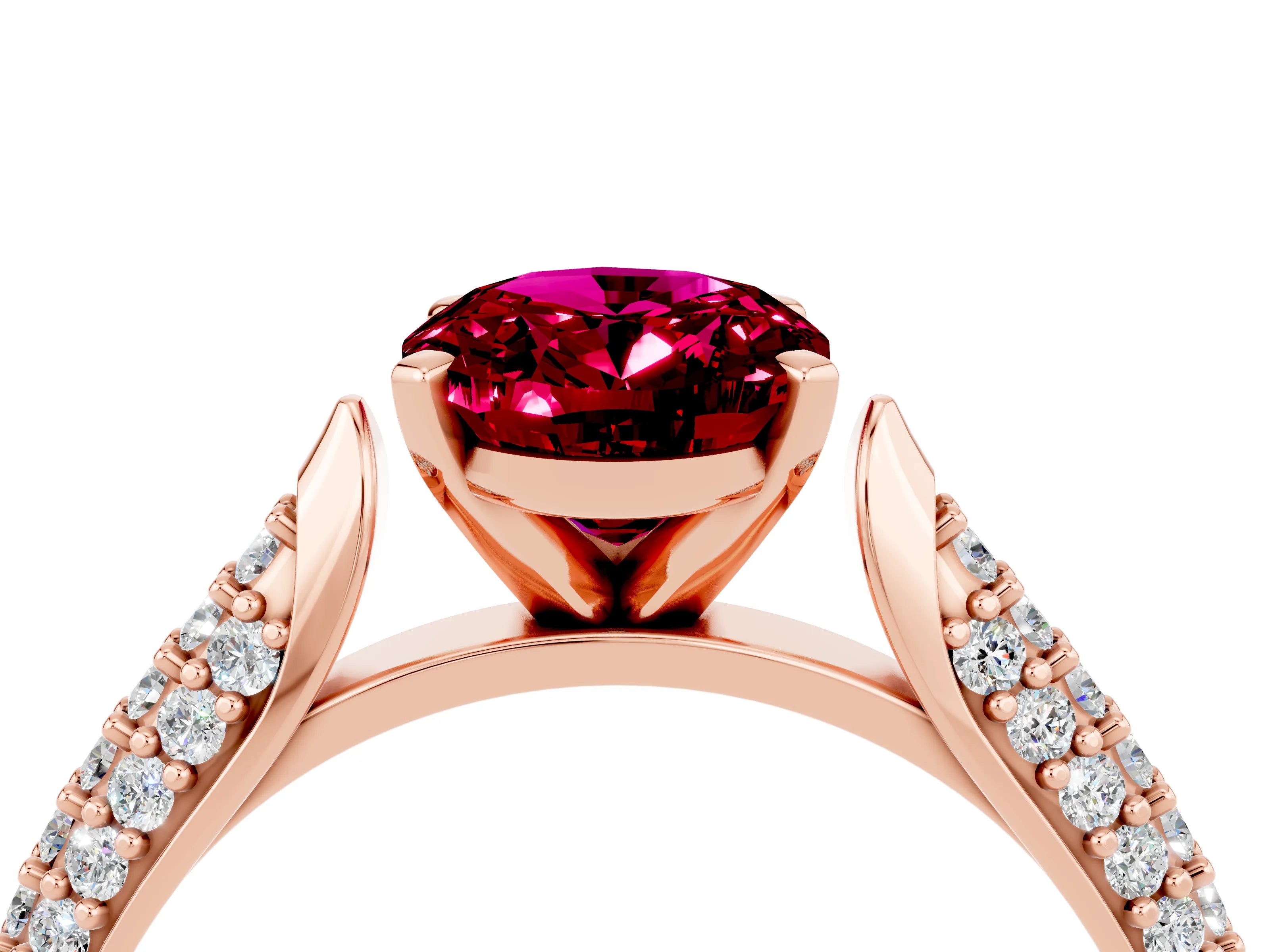 Rose gold Oval Cut Diamond Solitaire Engagement Ring with Pavé Band and Four-Prong Setting_4