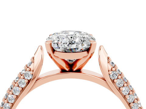 Rose gold Oval Cut Diamond Solitaire Engagement Ring with Pavé Band and Four-Prong Setting_4