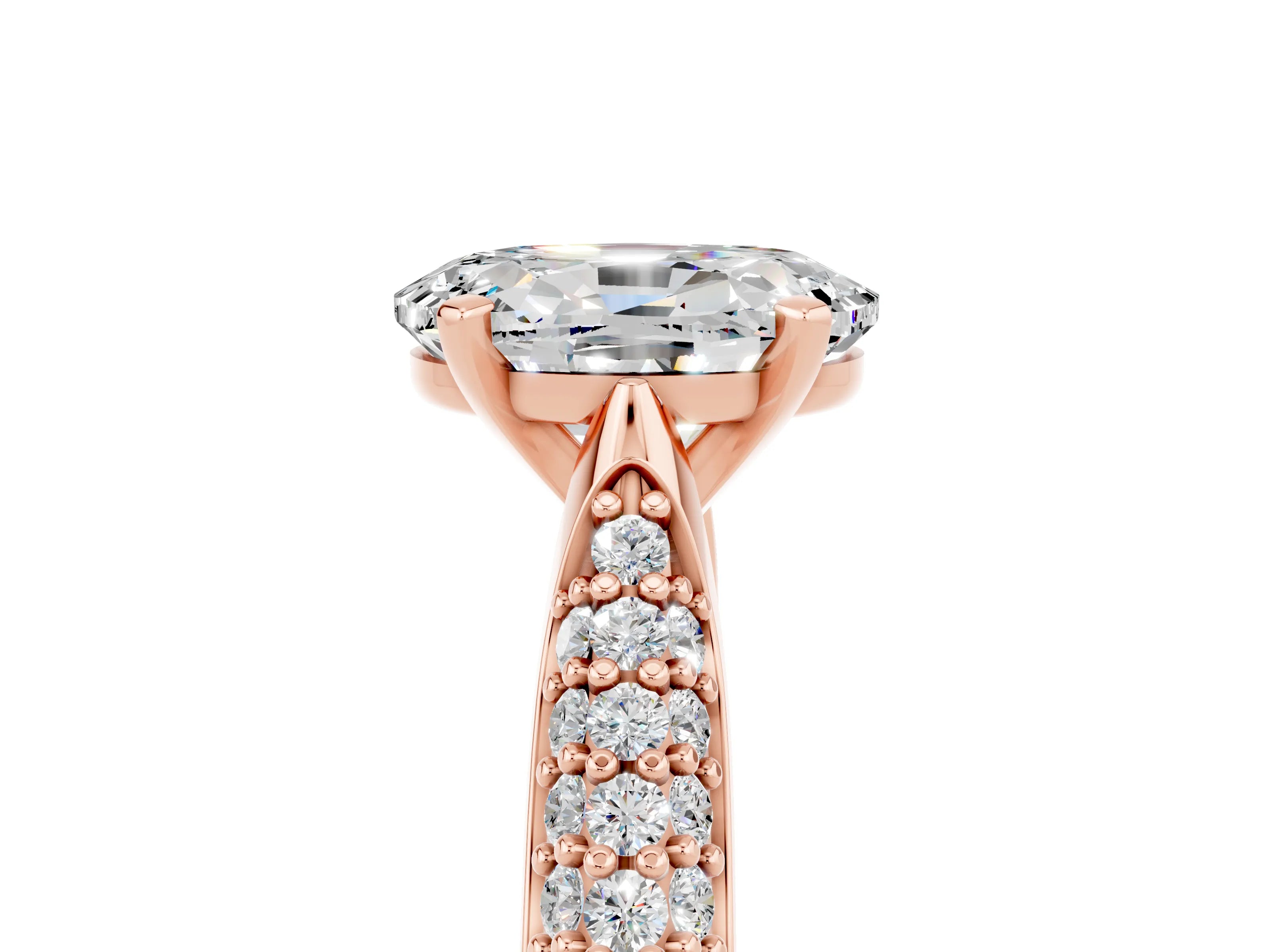 Rose gold Oval Cut Diamond Solitaire Engagement Ring with Pavé Band and Four-Prong Setting_5