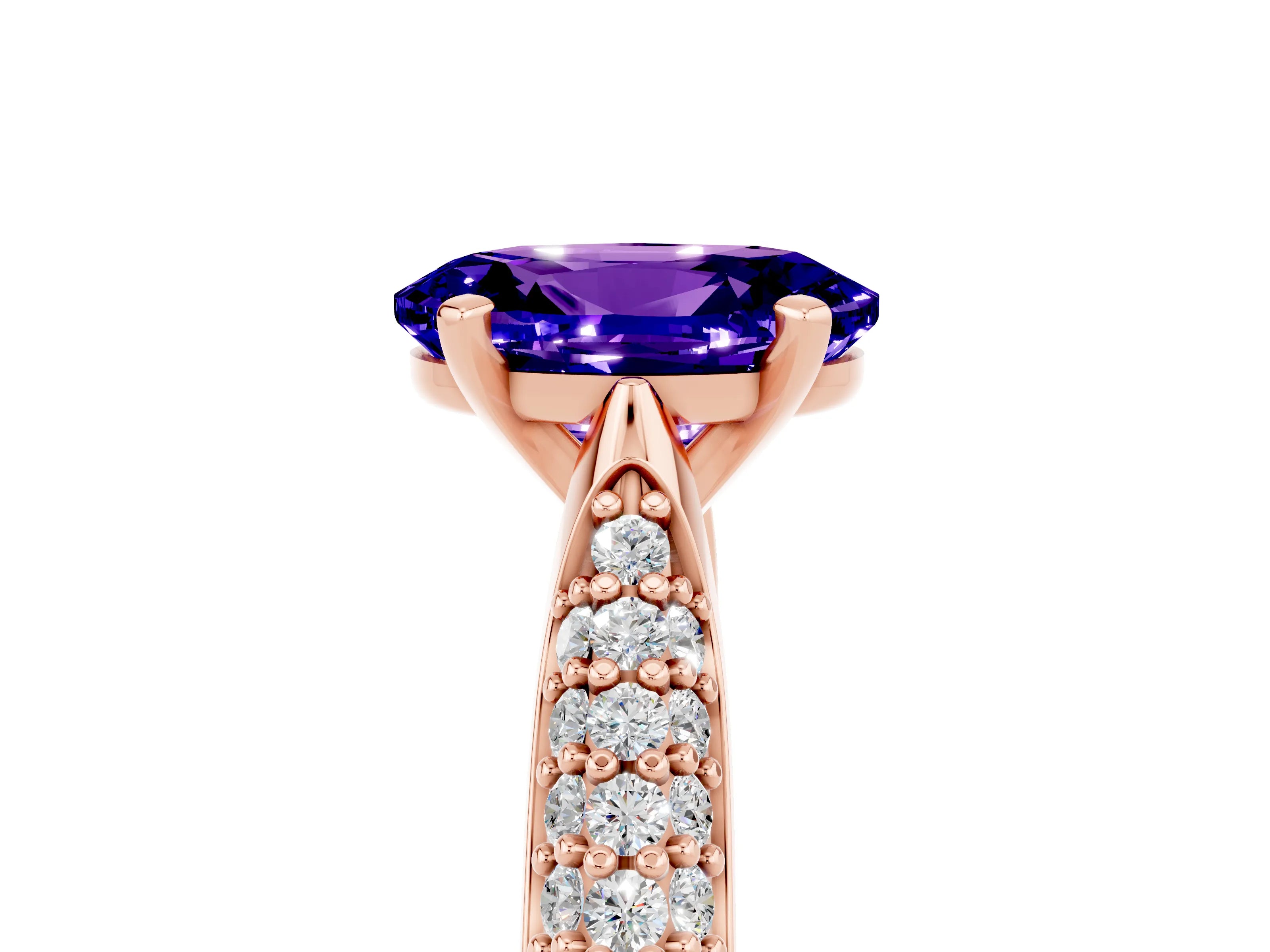 Rose gold Oval Cut Diamond Solitaire Engagement Ring with Pavé Band and Four-Prong Setting_5