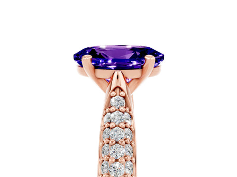 Rose gold Oval Cut Diamond Solitaire Engagement Ring with Pavé Band and Four-Prong Setting_5