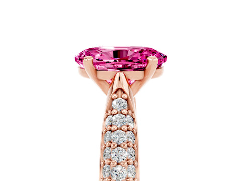 Rose gold Oval Cut Diamond Solitaire Engagement Ring with Pavé Band and Four-Prong Setting_5