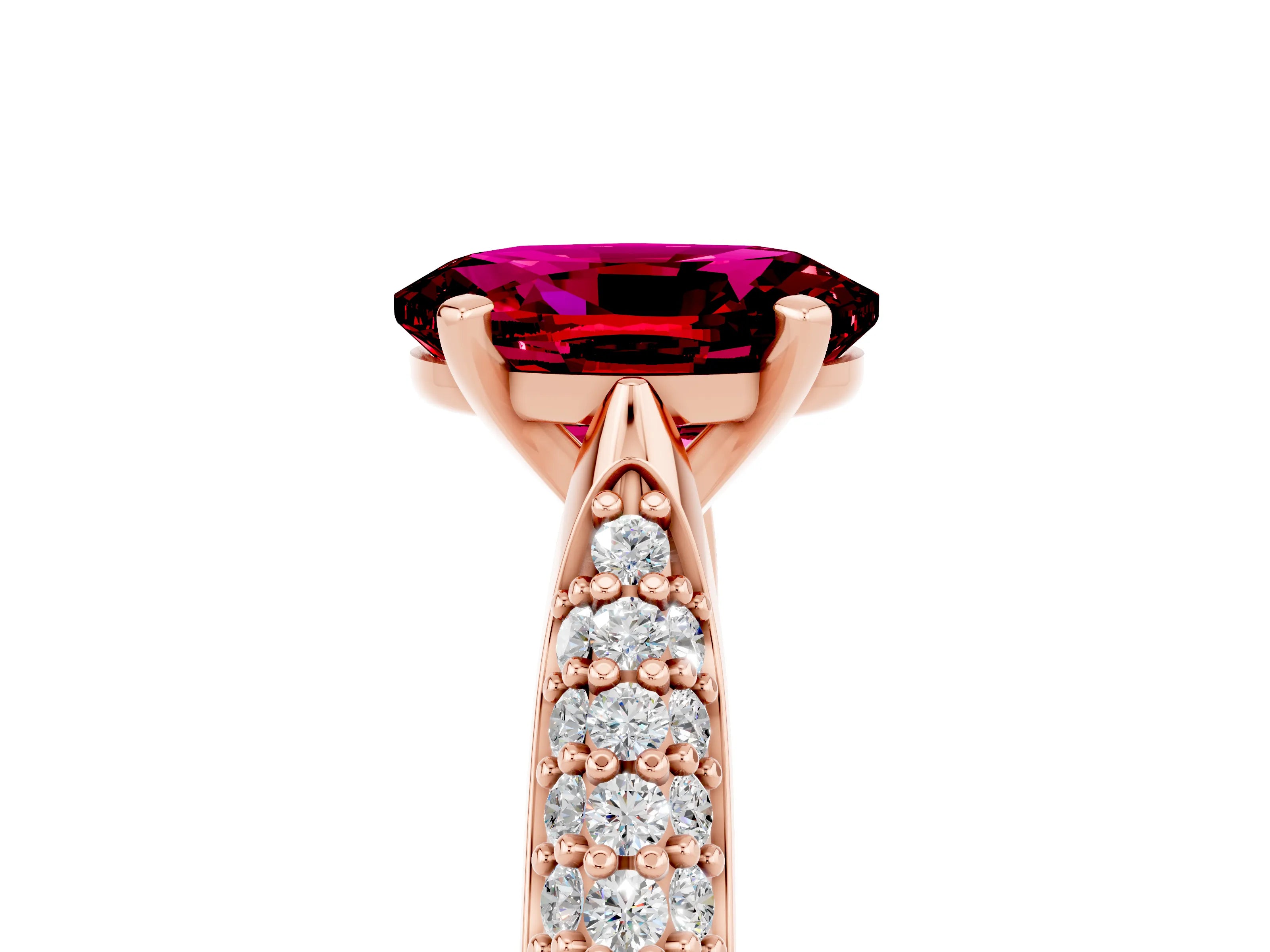 Rose gold Oval Cut Diamond Solitaire Engagement Ring with Pavé Band and Four-Prong Setting_5