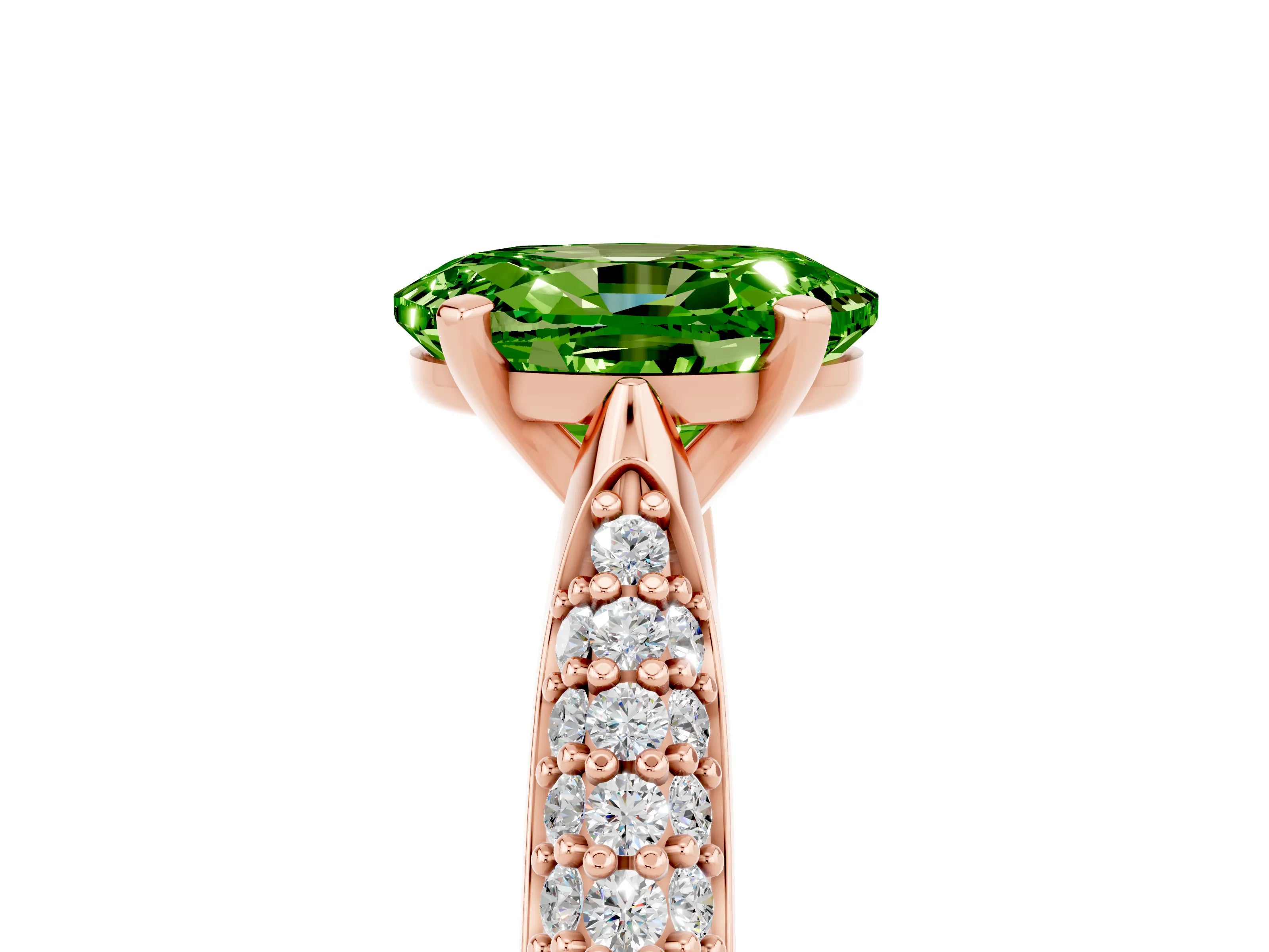Rose gold Oval Cut Diamond Solitaire Engagement Ring with Pavé Band and Four-Prong Setting_5