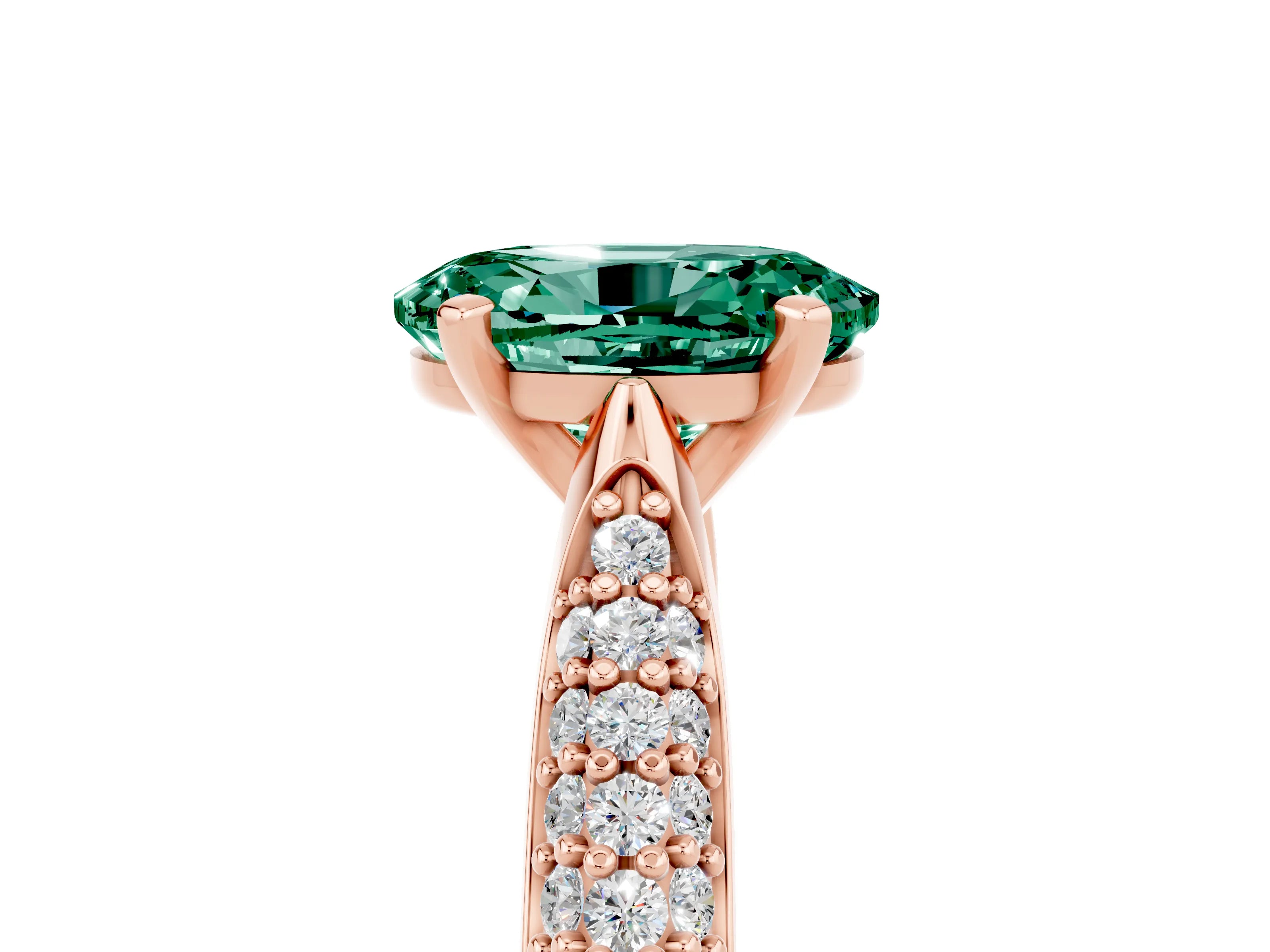 Rose gold Oval Cut Diamond Solitaire Engagement Ring with Pavé Band and Four-Prong Setting_5