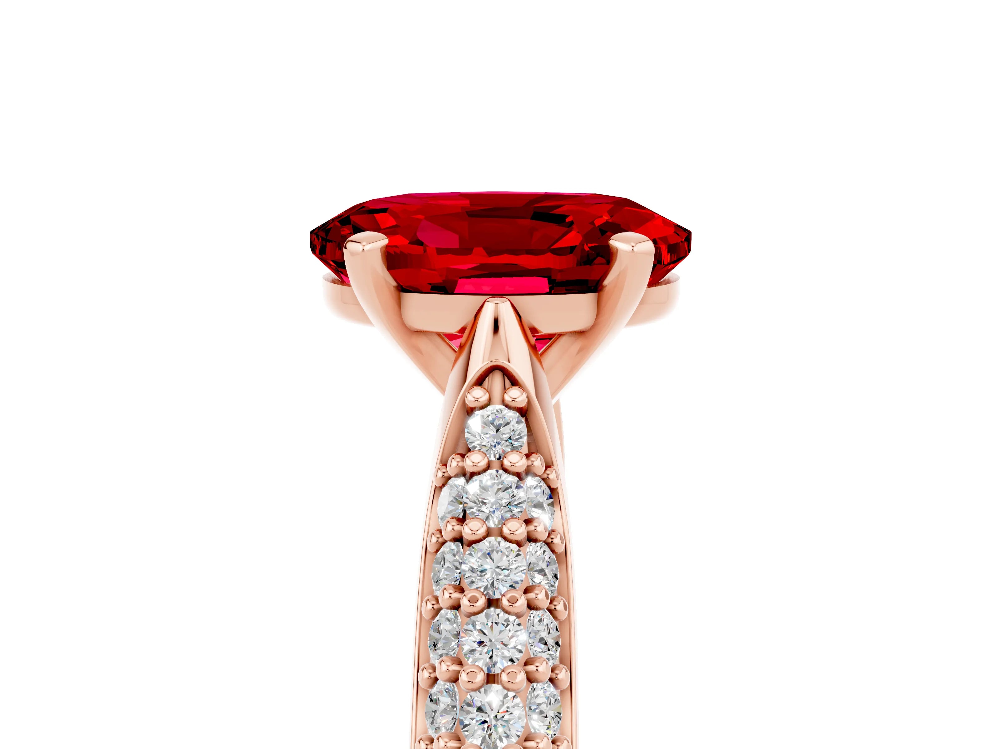 Rose gold Oval Cut Diamond Solitaire Engagement Ring with Pavé Band and Four-Prong Setting_5