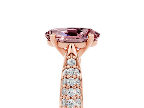 Rose gold Oval Cut Diamond Solitaire Engagement Ring with Pavé Band and Four-Prong Setting_5