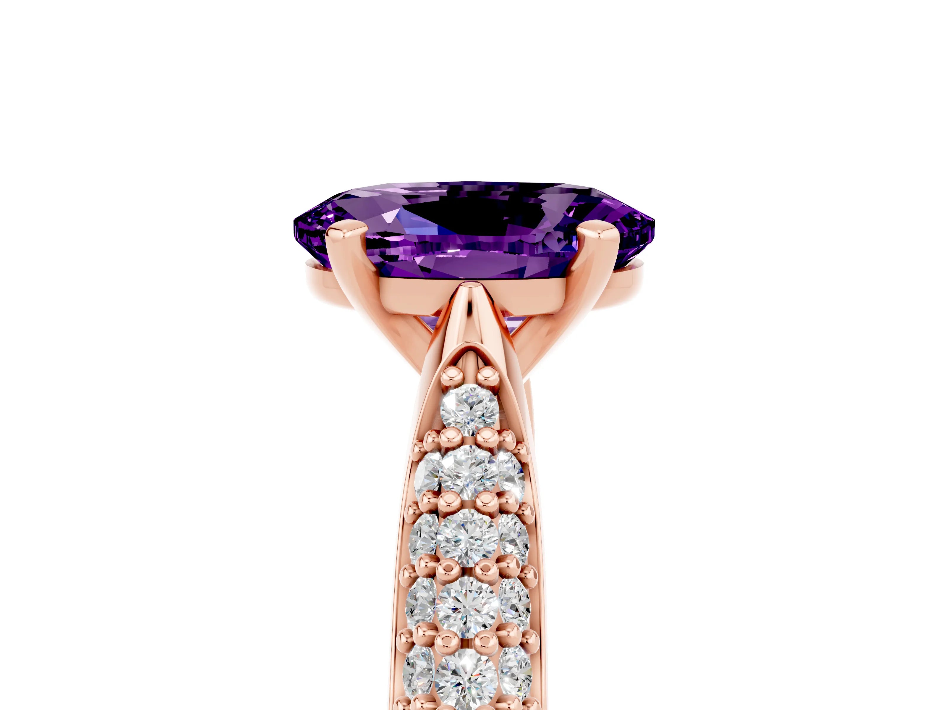Rose gold Oval Cut Diamond Solitaire Engagement Ring with Pavé Band and Four-Prong Setting_5