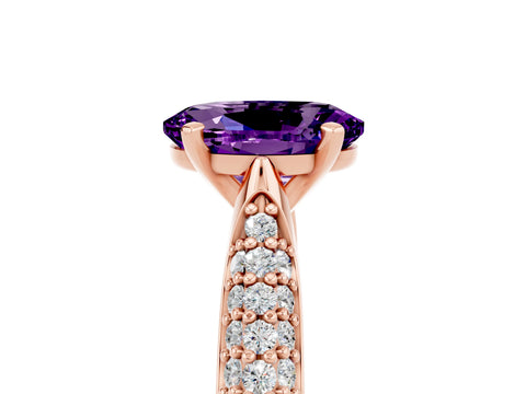 Rose gold Oval Cut Diamond Solitaire Engagement Ring with Pavé Band and Four-Prong Setting_5