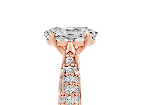 Rose gold Oval Cut Diamond Solitaire Engagement Ring with Pavé Band and Four-Prong Setting_5