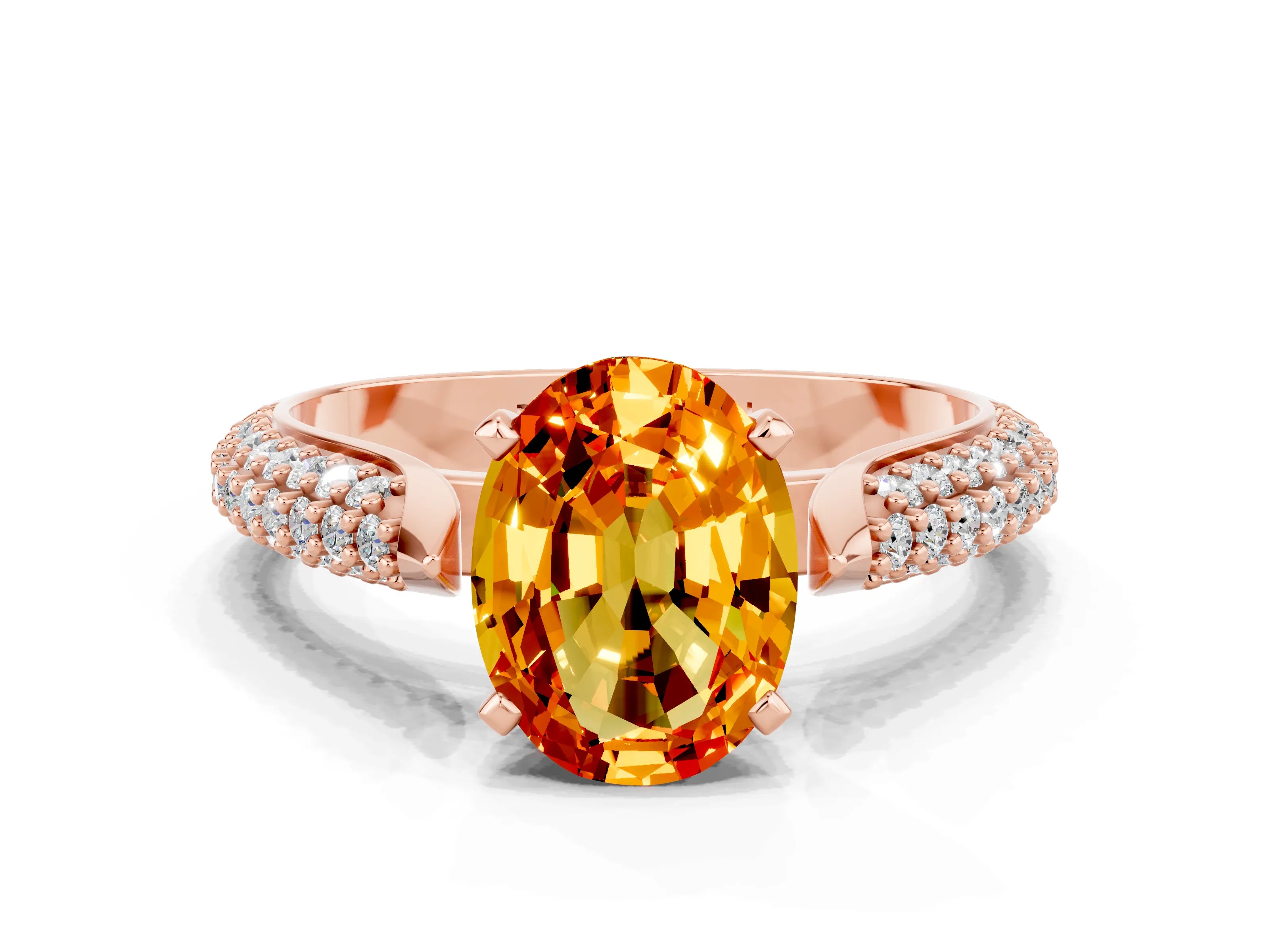 Rose gold Oval Cut Diamond Solitaire Engagement Ring with Pavé Band and Four-Prong Setting